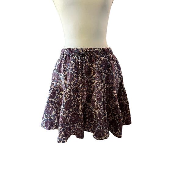 Ruffled Mini 3 Tiered Mini Skirt with Blue White Red Flowers - Picture 1 of 6